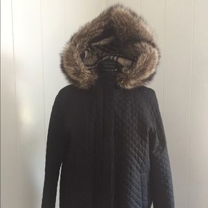 Burberry Quilted Bomber with Fur Trim Hood